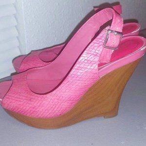 Jessica Simpson Genette Pink Wedges 6 Faux Snake